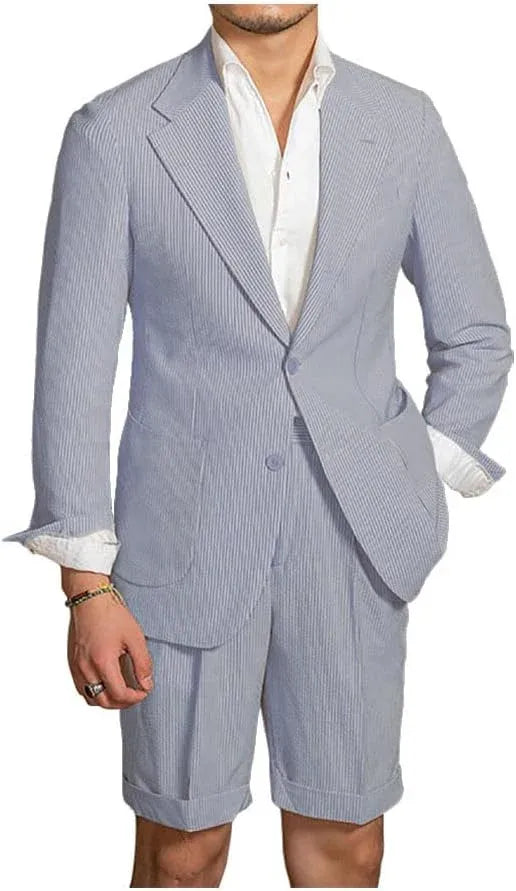 navy striped seersucker shorts suit for men – lightweight summer blazer with shorts