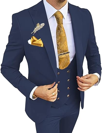 Men’s navy blue tuxedo set – tailored 3 piece suit for prom events
