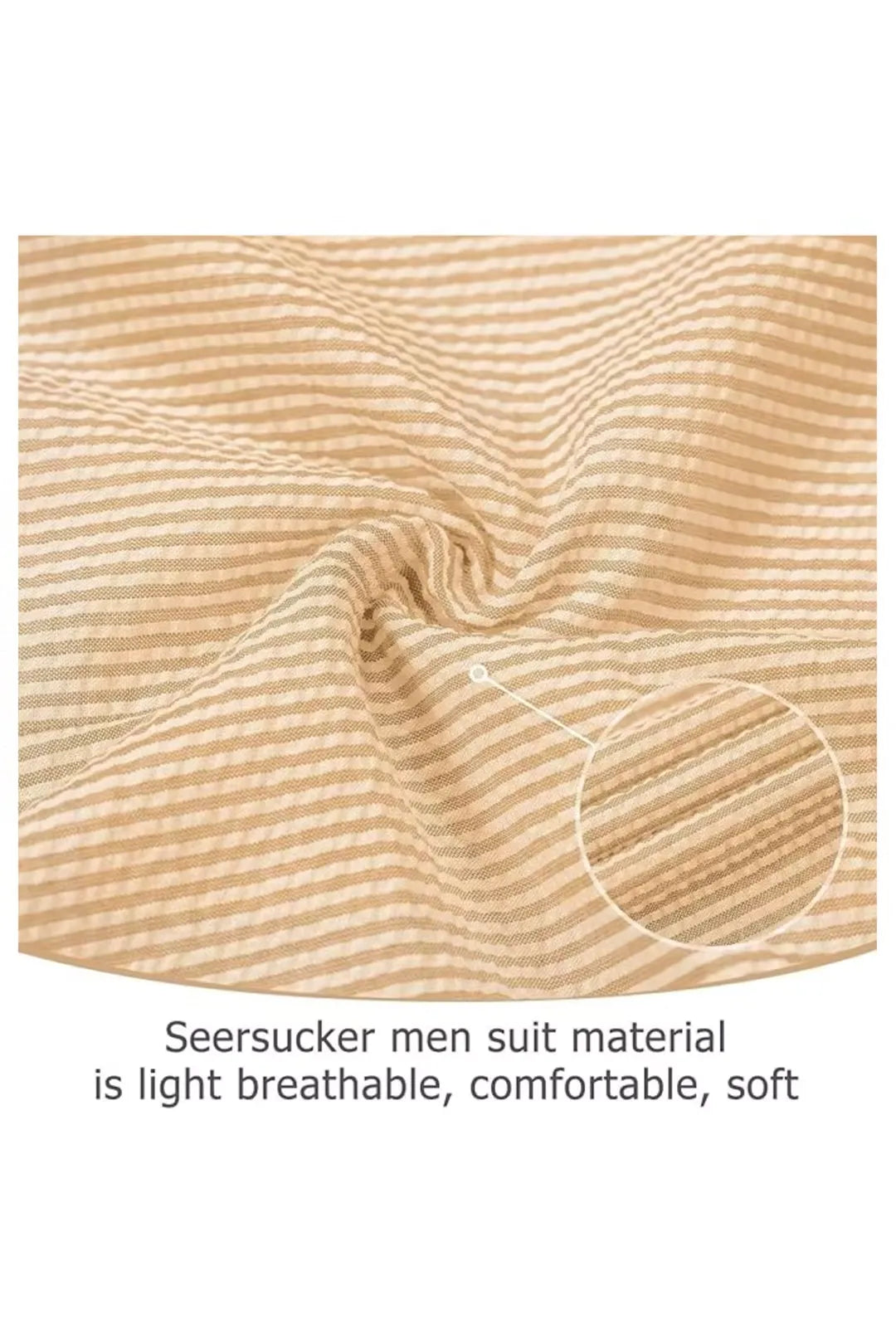 Close-up of orange-and-white seersucker fabric texture with soft, breathable stripes for comfort.