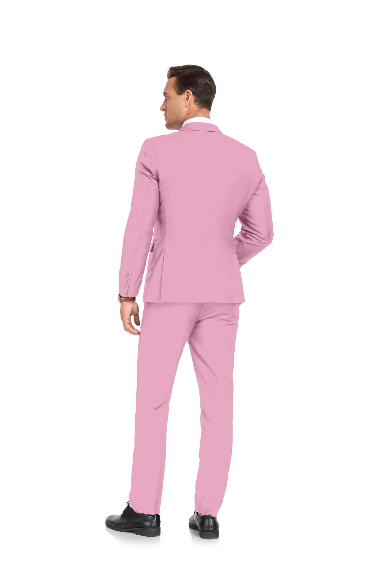 elegant pink two button 2 piece men's suit, confident formal look for weddings or parties
