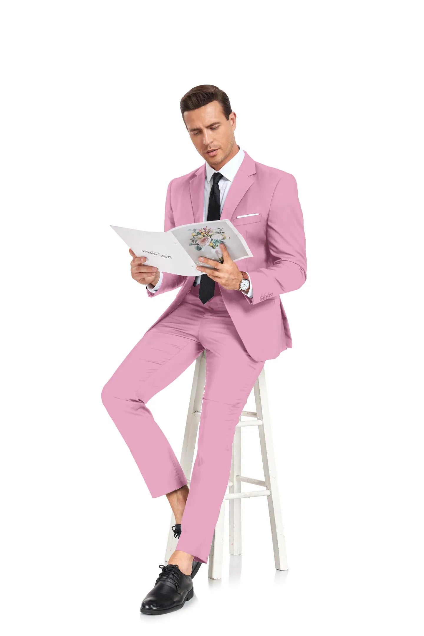 light pink two button 2 piece men's suit set, playful elegance with structured tailoring