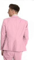 Load image into Gallery viewer, back view of men's pink classic 3-piece suit – tailored blazer and trousers for wedding or party wear
