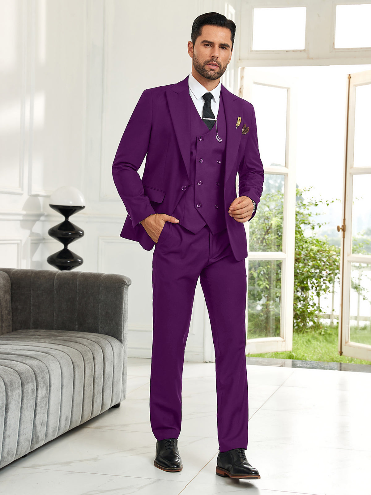 plum 3 piece wedding suit for men – slim fit groom tuxedo for formal events