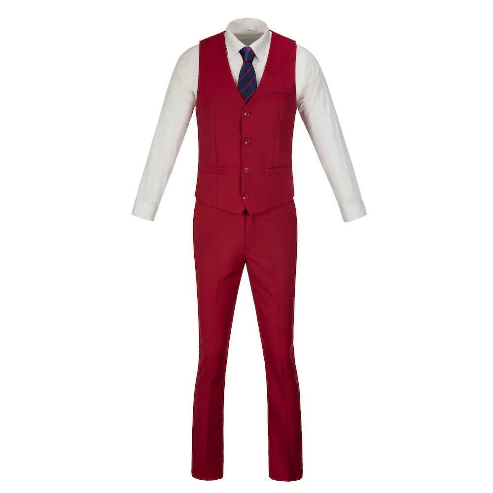 Red men's vest and trousers – slim fit 3 piece wedding suit without jacket