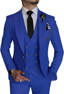 royal blue double-breasted men's 3-piece suit – classic tailored formal outfit with notch lapel, vest, and trousers