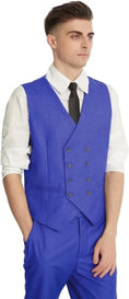 Load image into Gallery viewer, front view of royal blue double-breasted vest and pants – men's formal 3-piece attire with slim fit design
