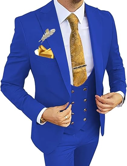 Royal blue 3 piece tuxedo suit – slim fit prom outfit for men