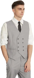Load image into Gallery viewer, men's silver grey suit vest with matching trousers – slim fit double-breasted waistcoat for classic business or event wear
