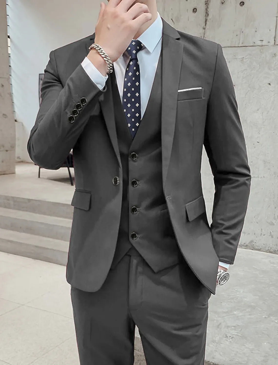 tailored dark gray men's 3-piece suit - slim fit work & wedding formal wear