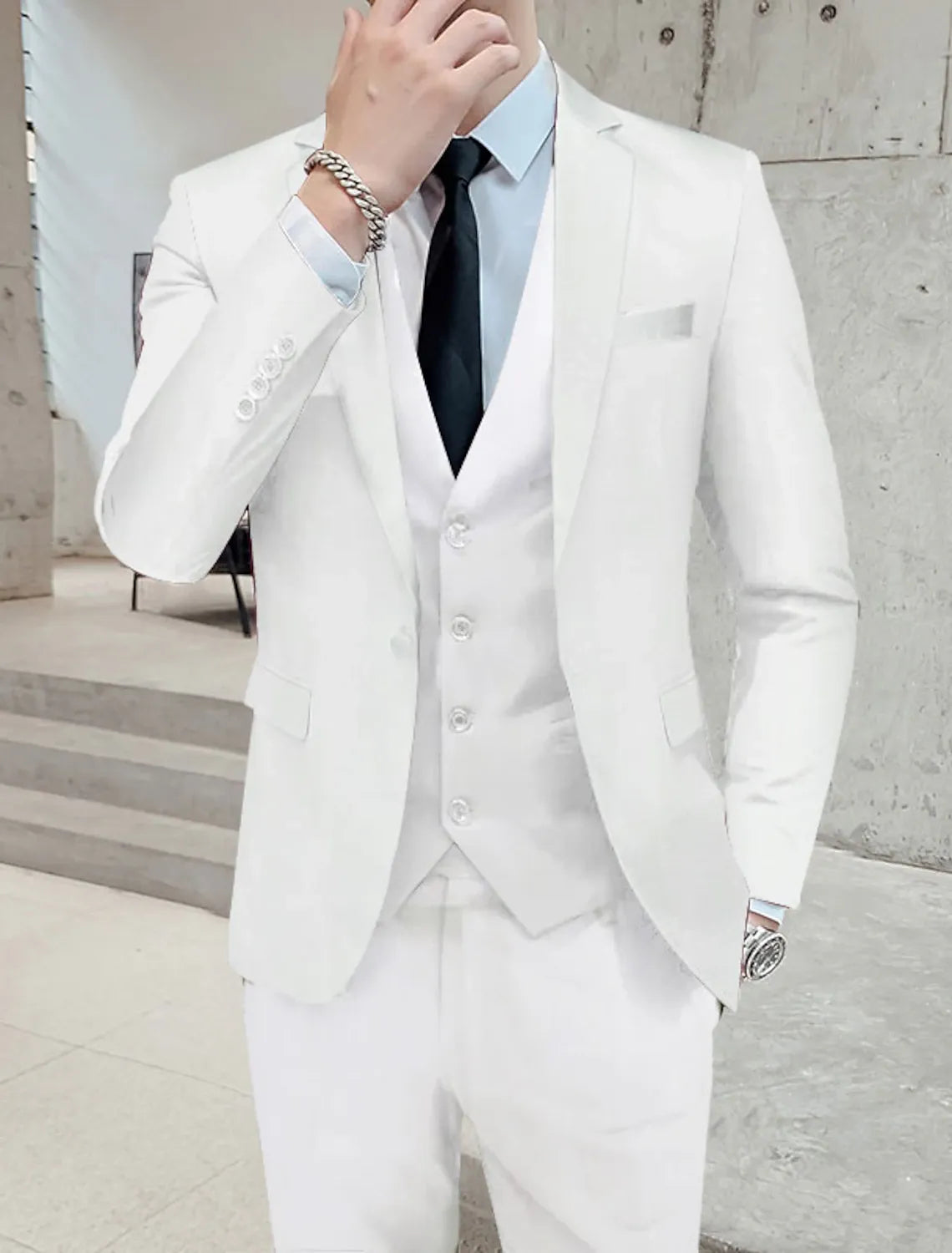 tailored white men's 3-piece suit - slim fit formal wedding & event attire