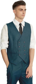 Load image into Gallery viewer, teal slim fit men's double-breasted vest with matching trousers – part of 3 piece suit set for weddings and formal occasions
