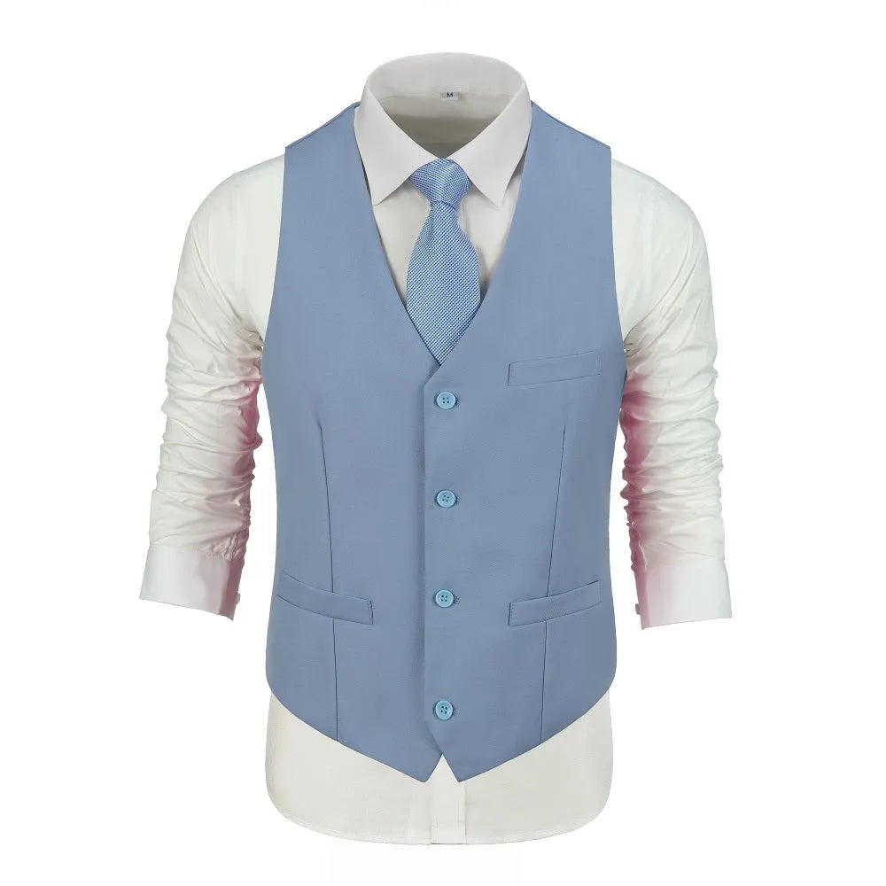 Violet slim fit men's vest with button detail – part of elegant 3 piece formal suit set