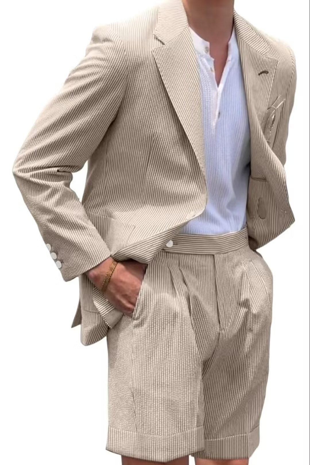 Summer Lightweight Seersucker Suit Shorts Mens Set 2