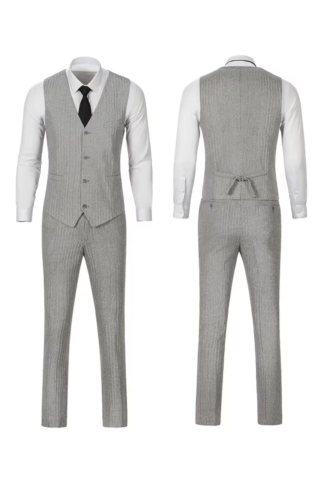 Retro Tweed Herringbone Slim Fit Notch Lapel Tuxedos Set Prom 3 Piece Men's Suit