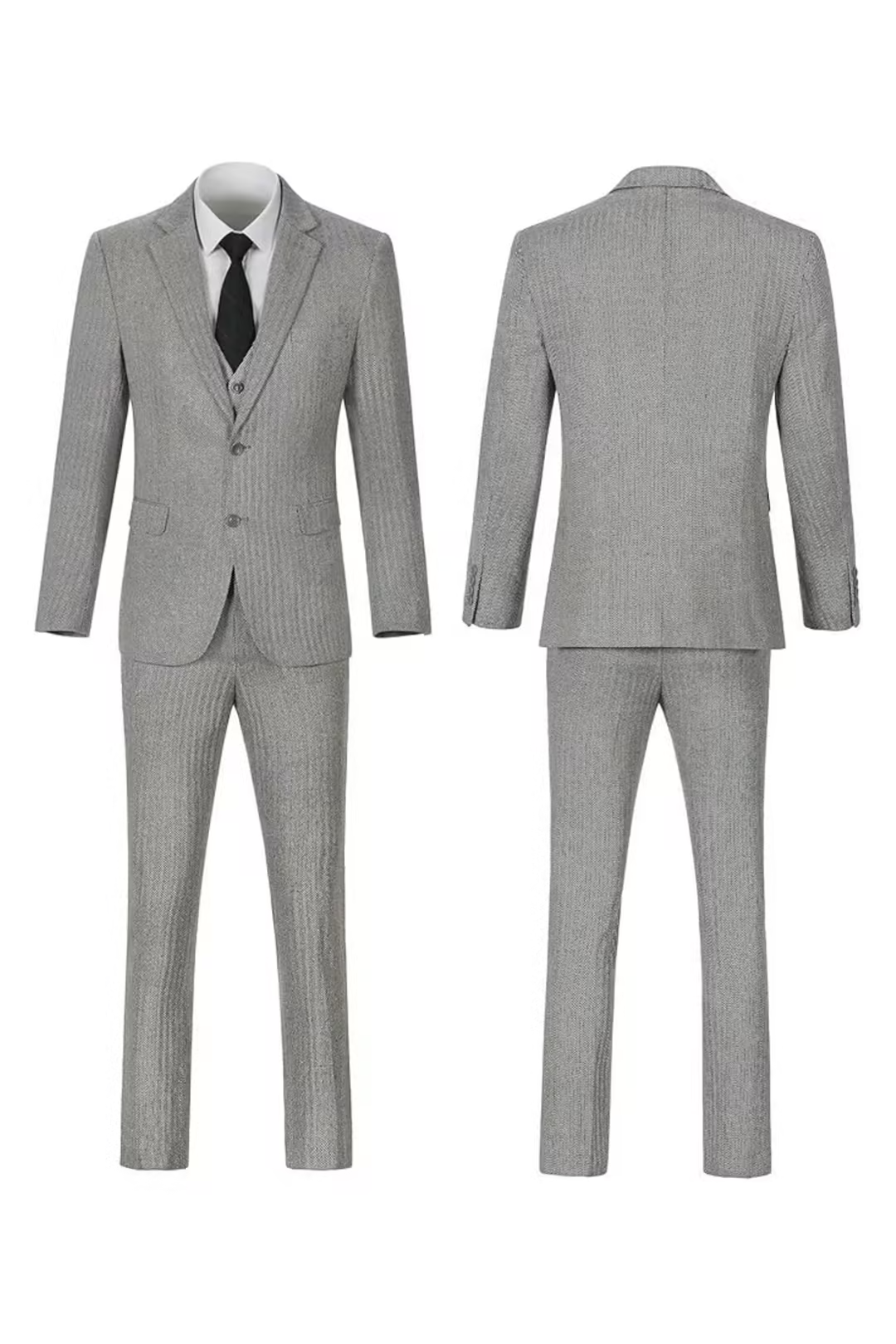 Retro Tweed Herringbone Slim Fit Notch Lapel Tuxedos Set Prom 3 Piece Men's Suit