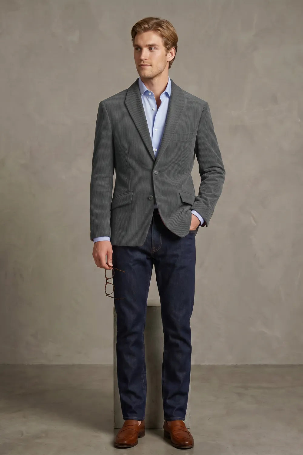 Men's Corduroy Notch Lapel 2 Piece Suit