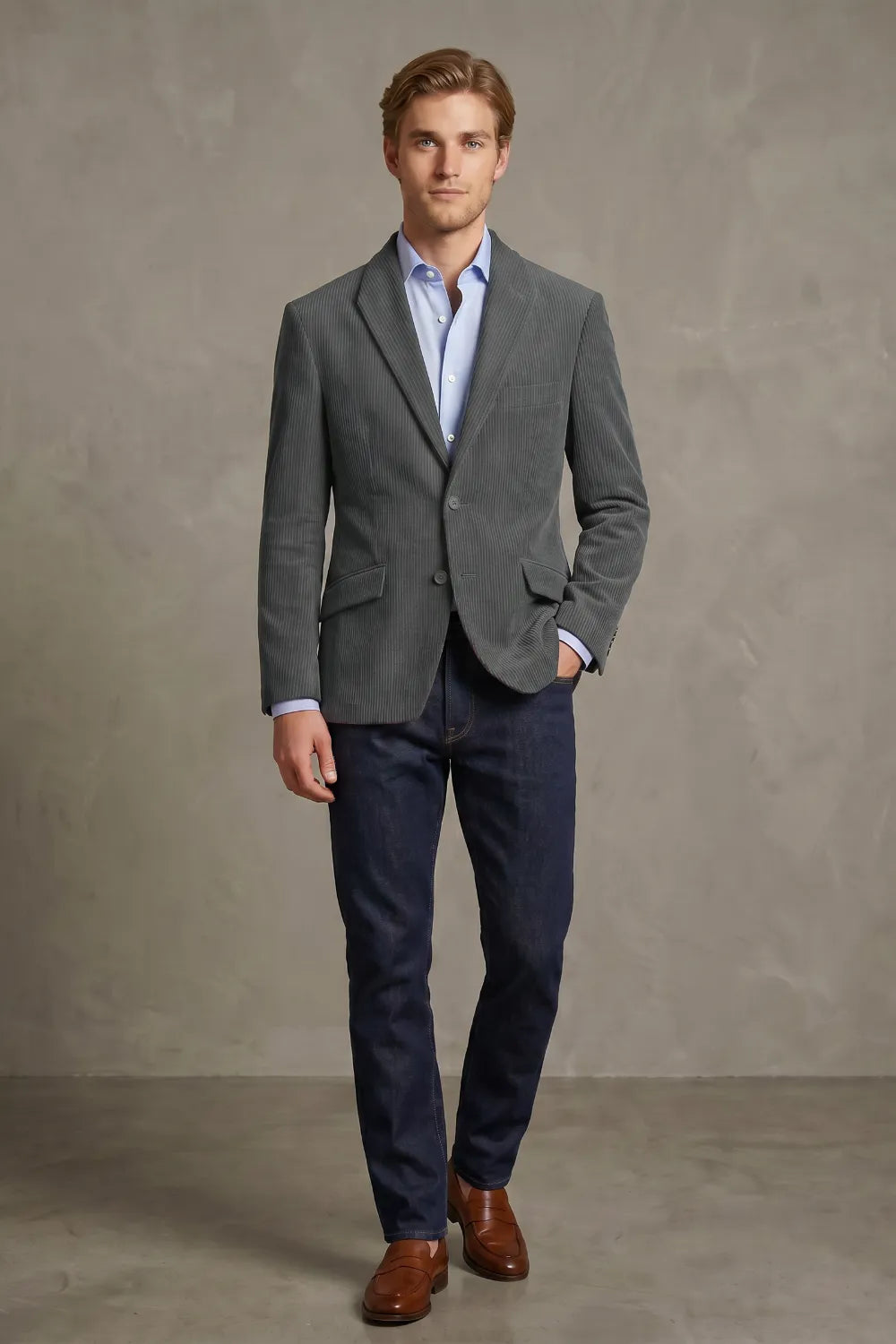 Men's Corduroy Notch Lapel 2 Piece Suit