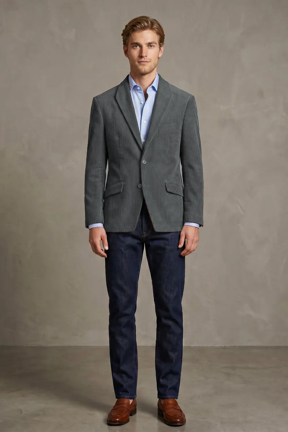 Men's Corduroy Notch Lapel 2 Piece Suit