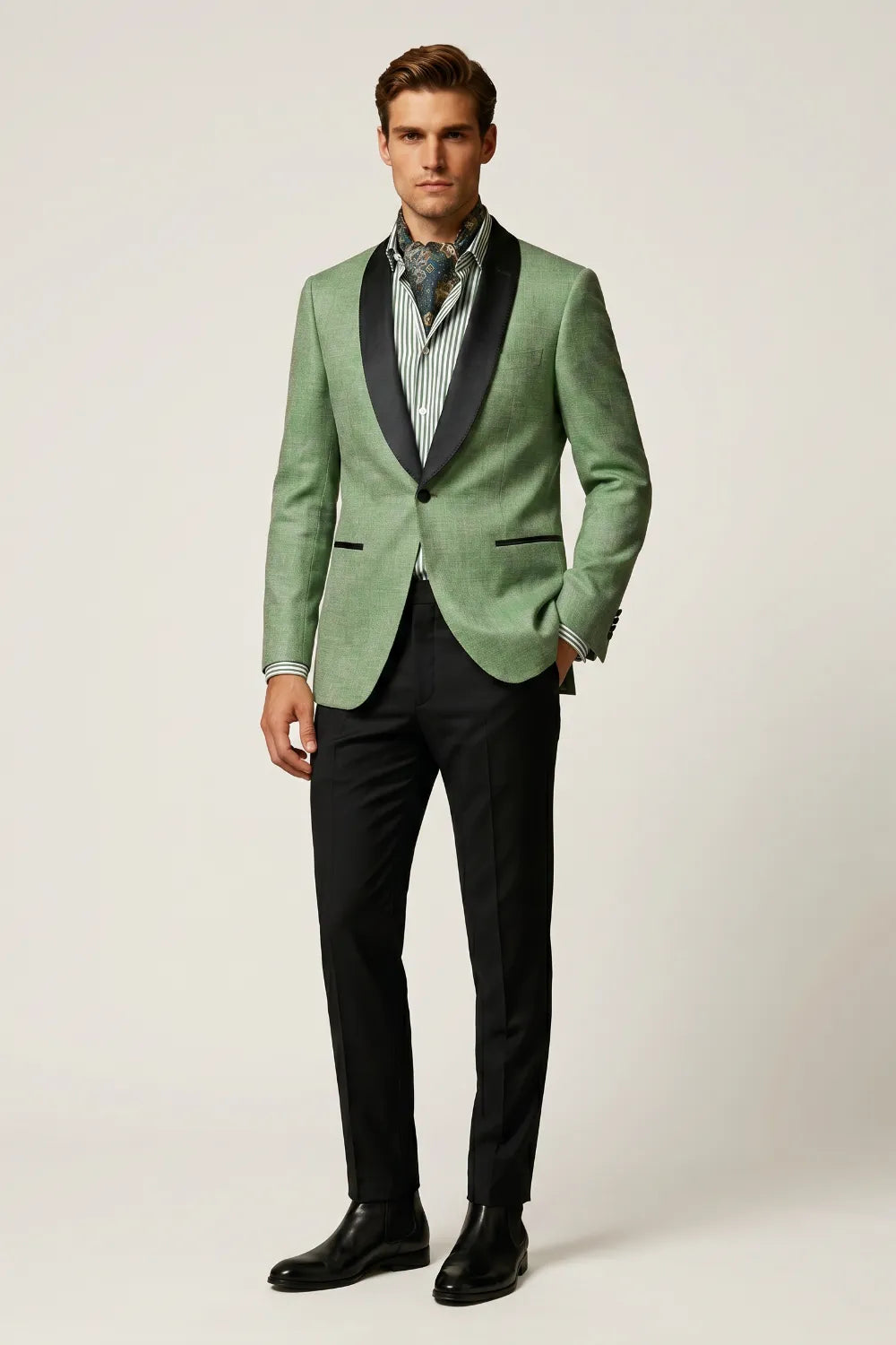 Men's Light Green Linen Blend Shawl Lapel 2-Piece Suit