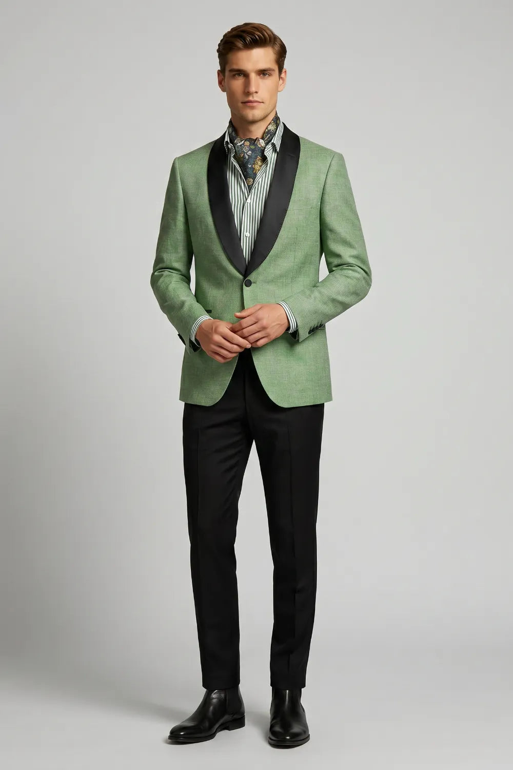 Men's Light Green Linen Blend Shawl Lapel 2-Piece Suit