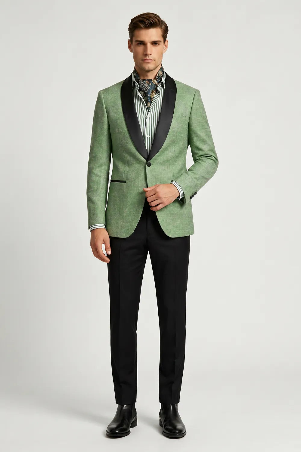 Men's Light Green Linen Blend Shawl Lapel 2-Piece Suit