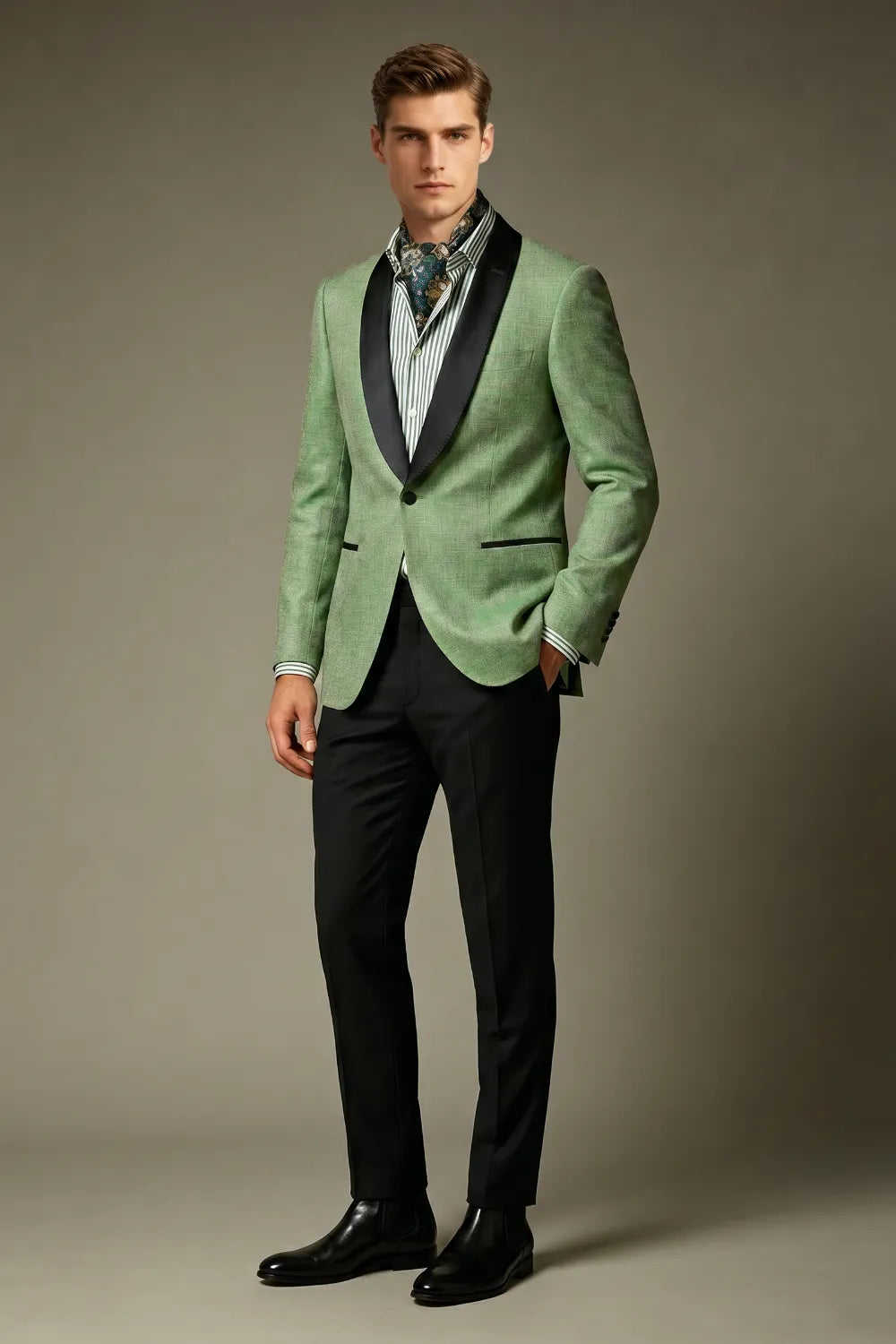 Men's Light Green Linen Blend Shawl Lapel 2-Piece Suit