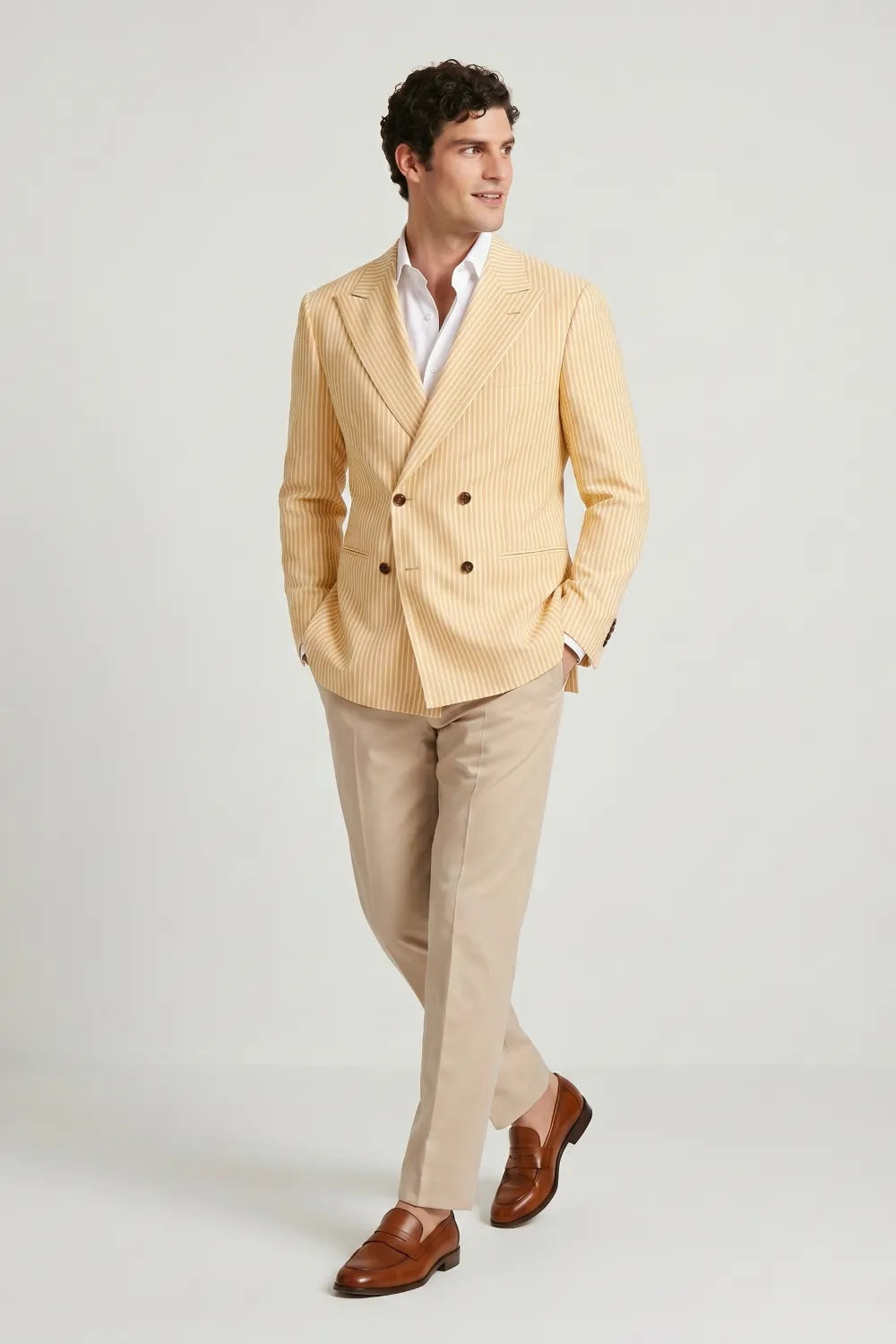 Men's Orange Striped Double Breasted Seersucker Blazer