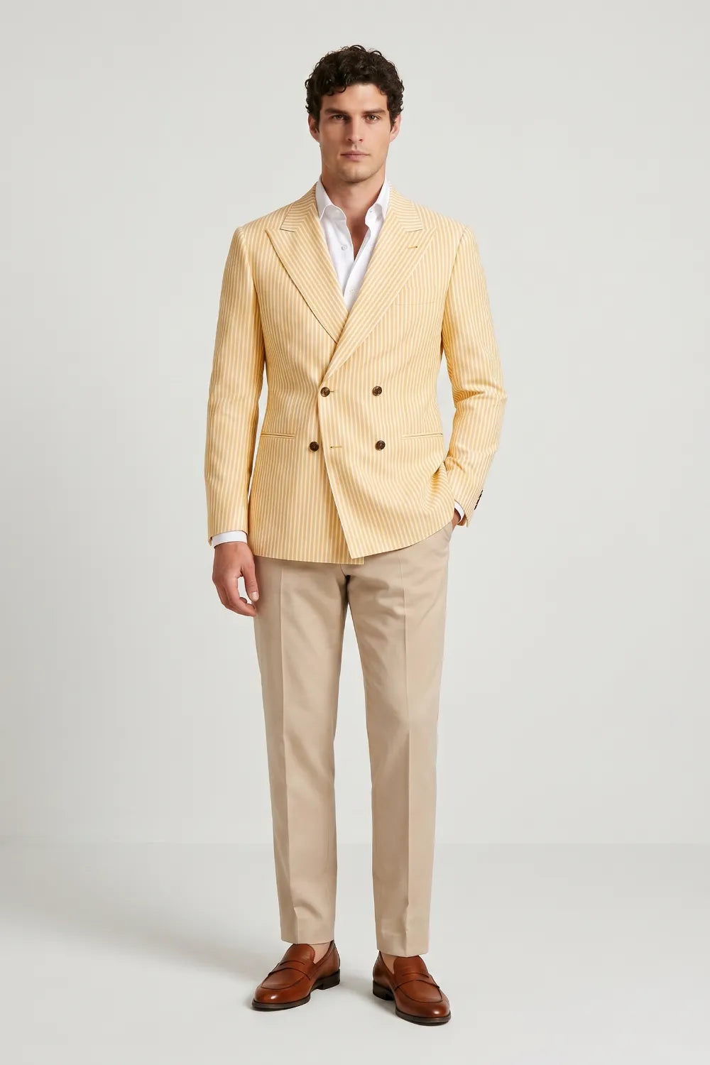 Men's Orange Striped Double Breasted Seersucker Blazer