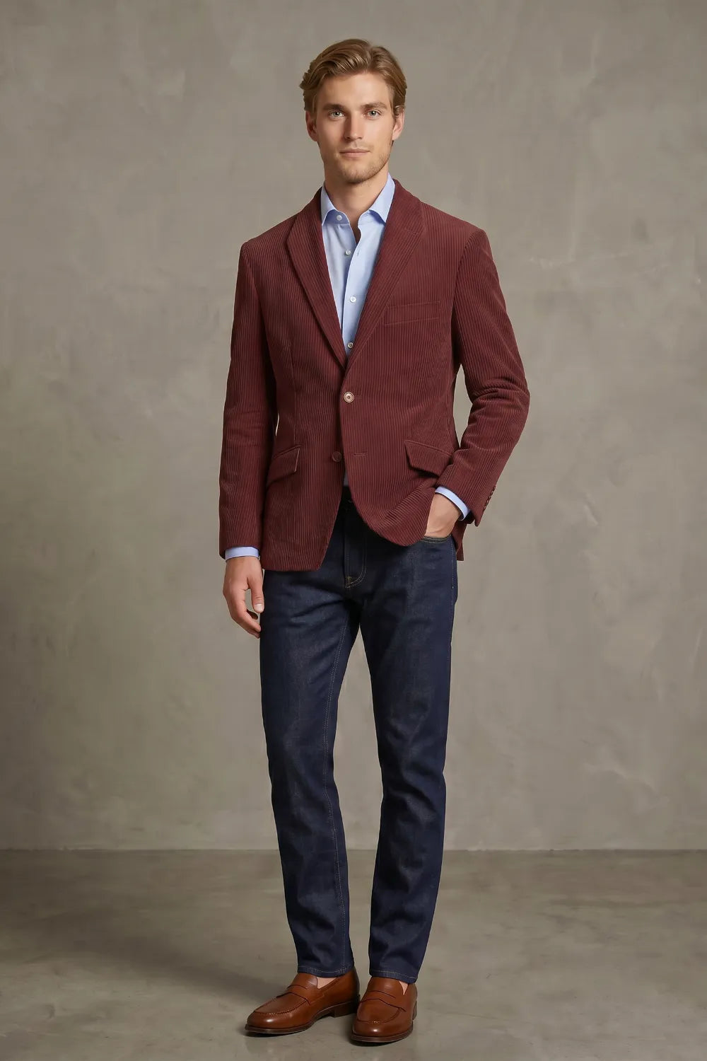 Men's Corduroy Notch Lapel 2 Piece Suit