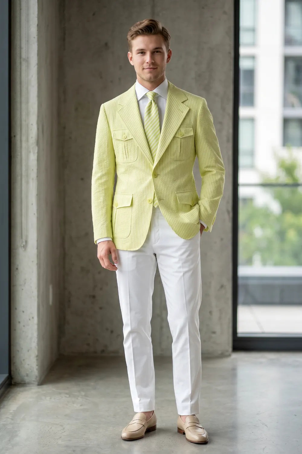 Men's Modern Seersucker 2 Piece Suit