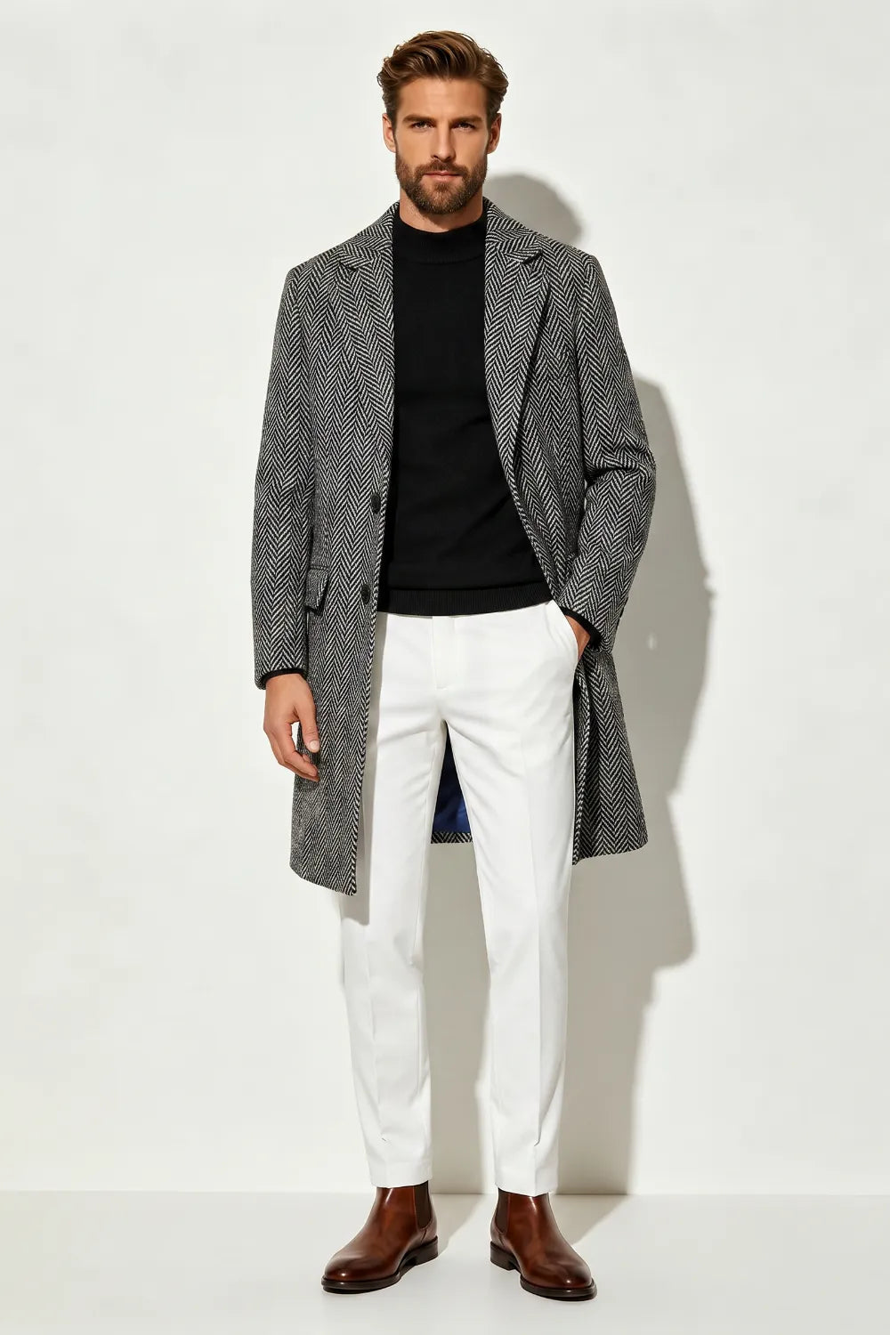 Men's Smart Casual Herringbone Overcoat