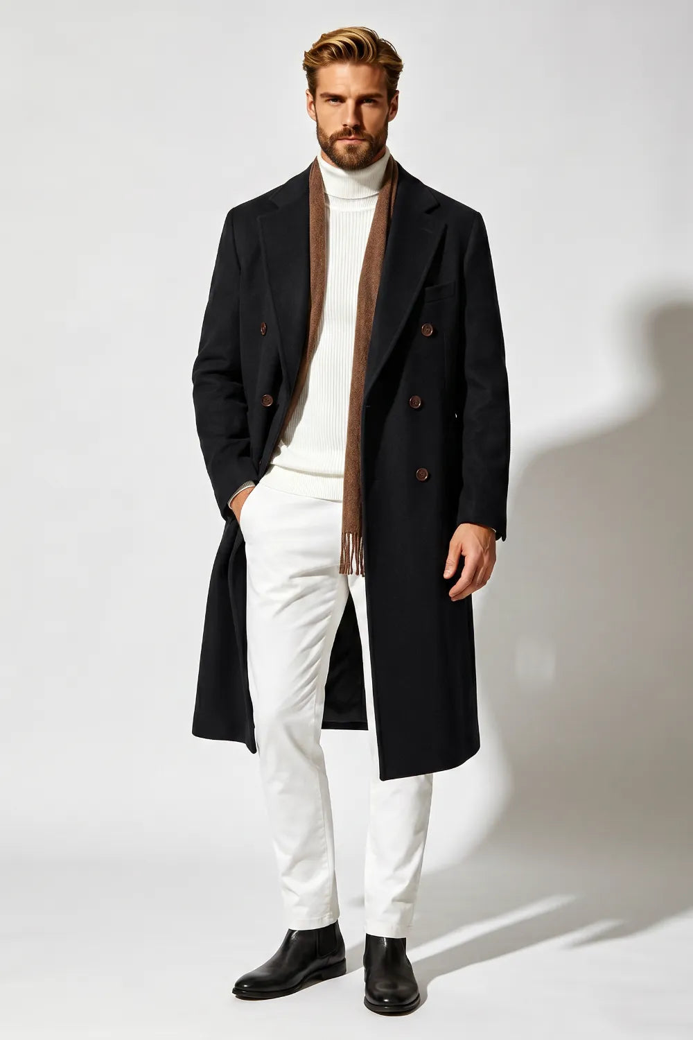 Men's Black Wool Overcoat