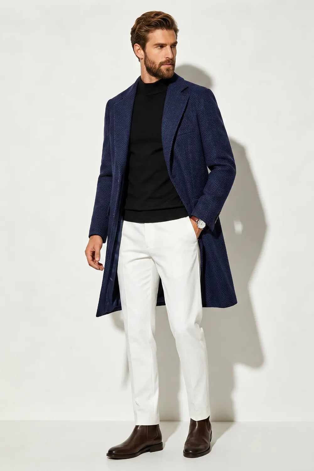 Men's Smart Casual Herringbone Overcoat