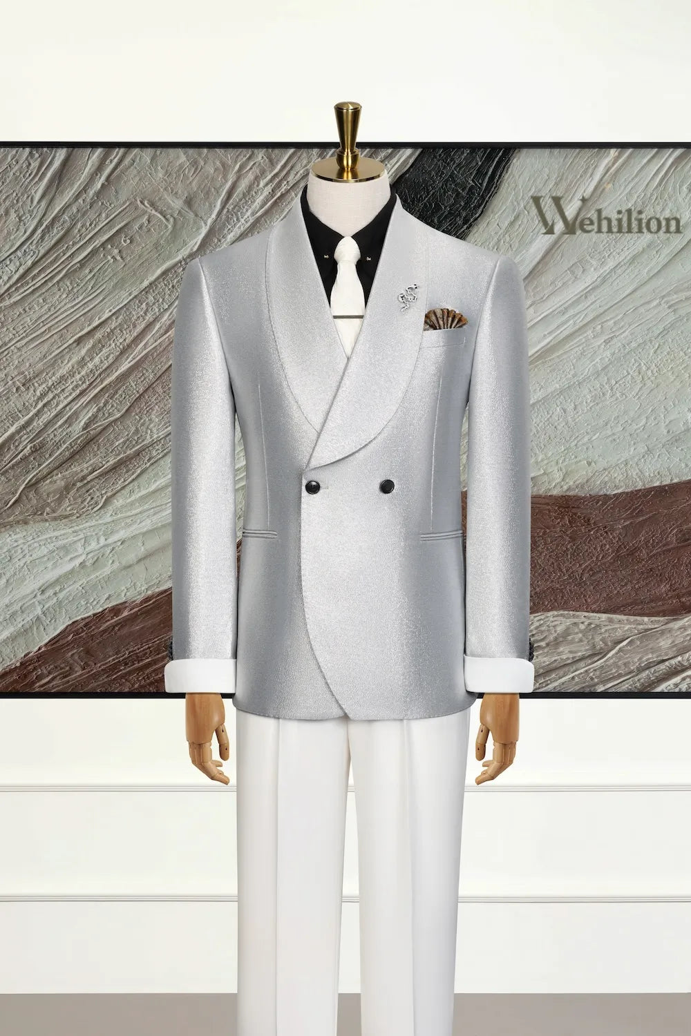 Men's Silver Crest Shawl Lapel 2 Piece Suits