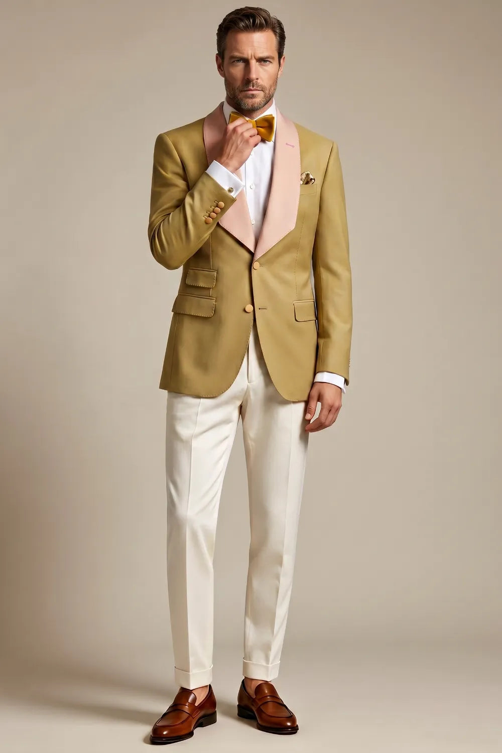 Men's Gold And Pink Shawl Lapel 2-Piece Tuxedo Suit