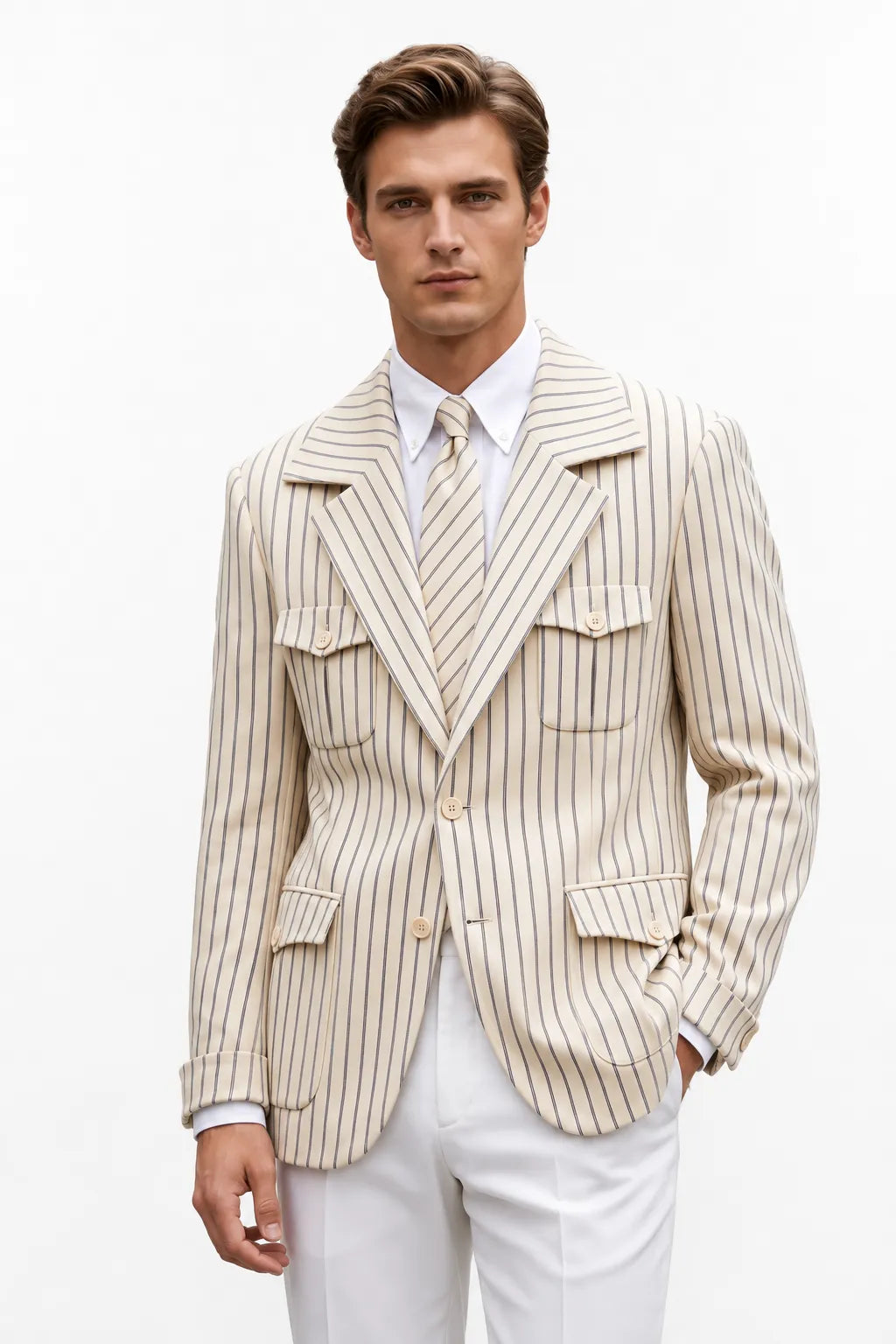 Men's Pinstripe Safari 2 Piece Suit
