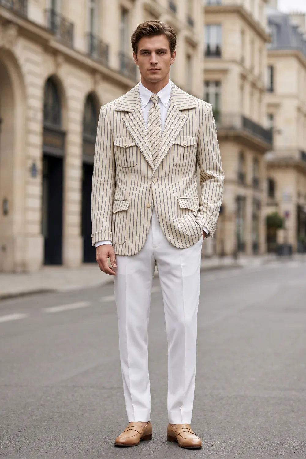 Men's Pinstripe Safari 2 Piece Suit