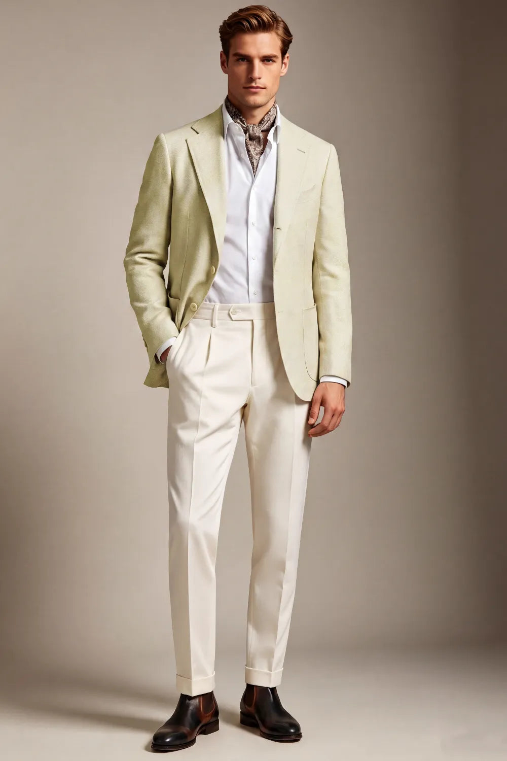 Men's Light Sage Green Linen Blend 2 Piece Suit