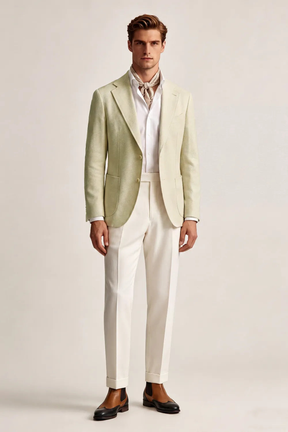 Men's Light Sage Green Linen Blend 2 Piece Suit