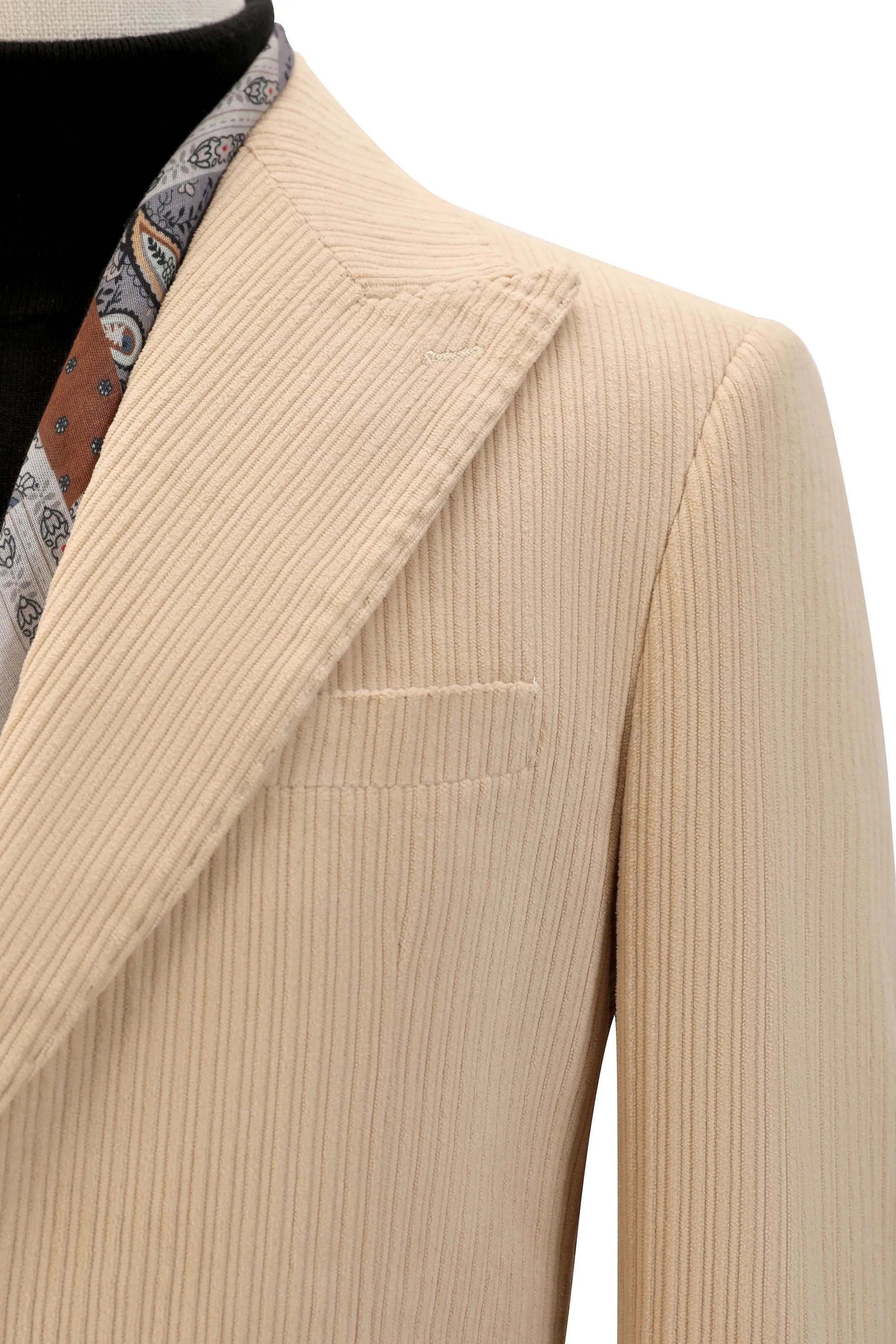 Men's Beige Corduroy Peak Lapel 2 Piece Suit