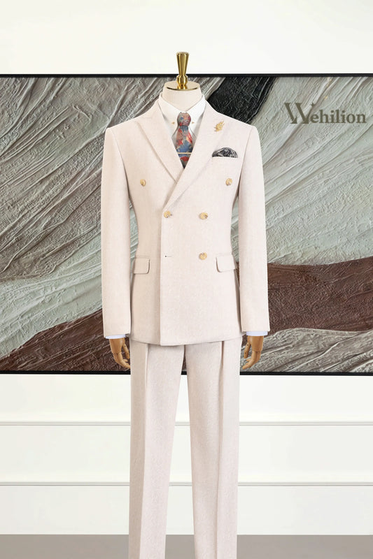 Men's Beige Peak Lapel 2 Piece Suits