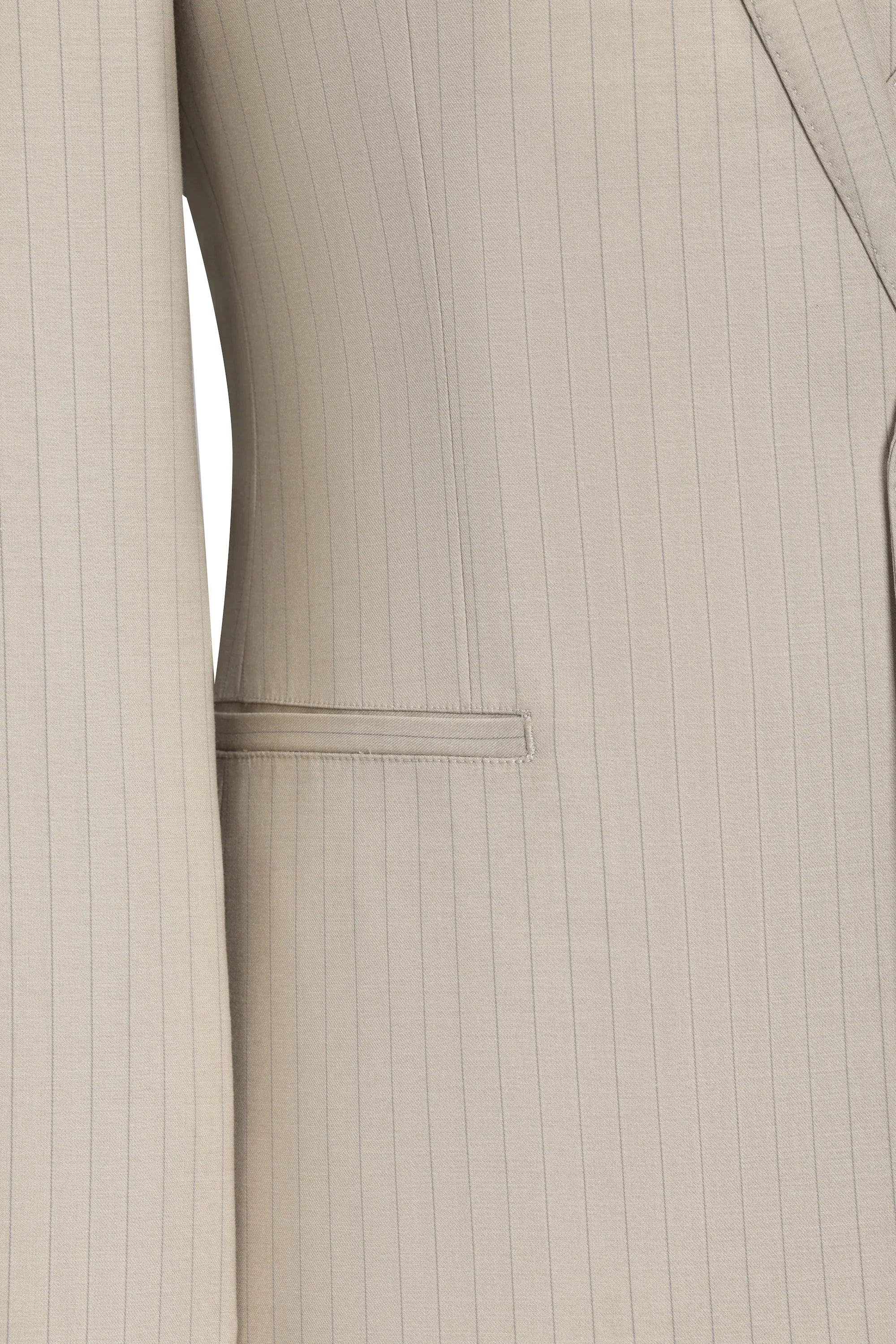 Men's Beige Peak Lapel Stripe 3 Piece Suits