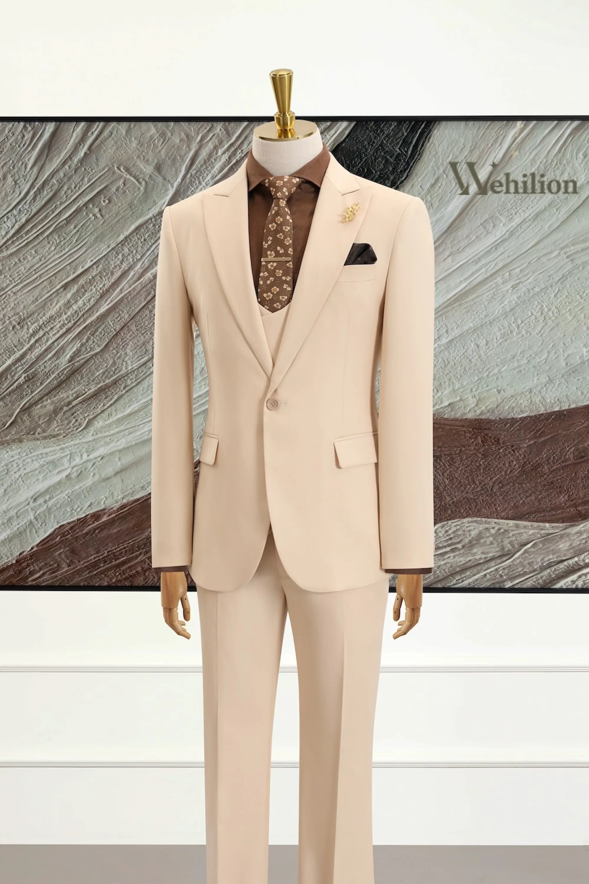 Men's Beige Modern 3 Piece Suits