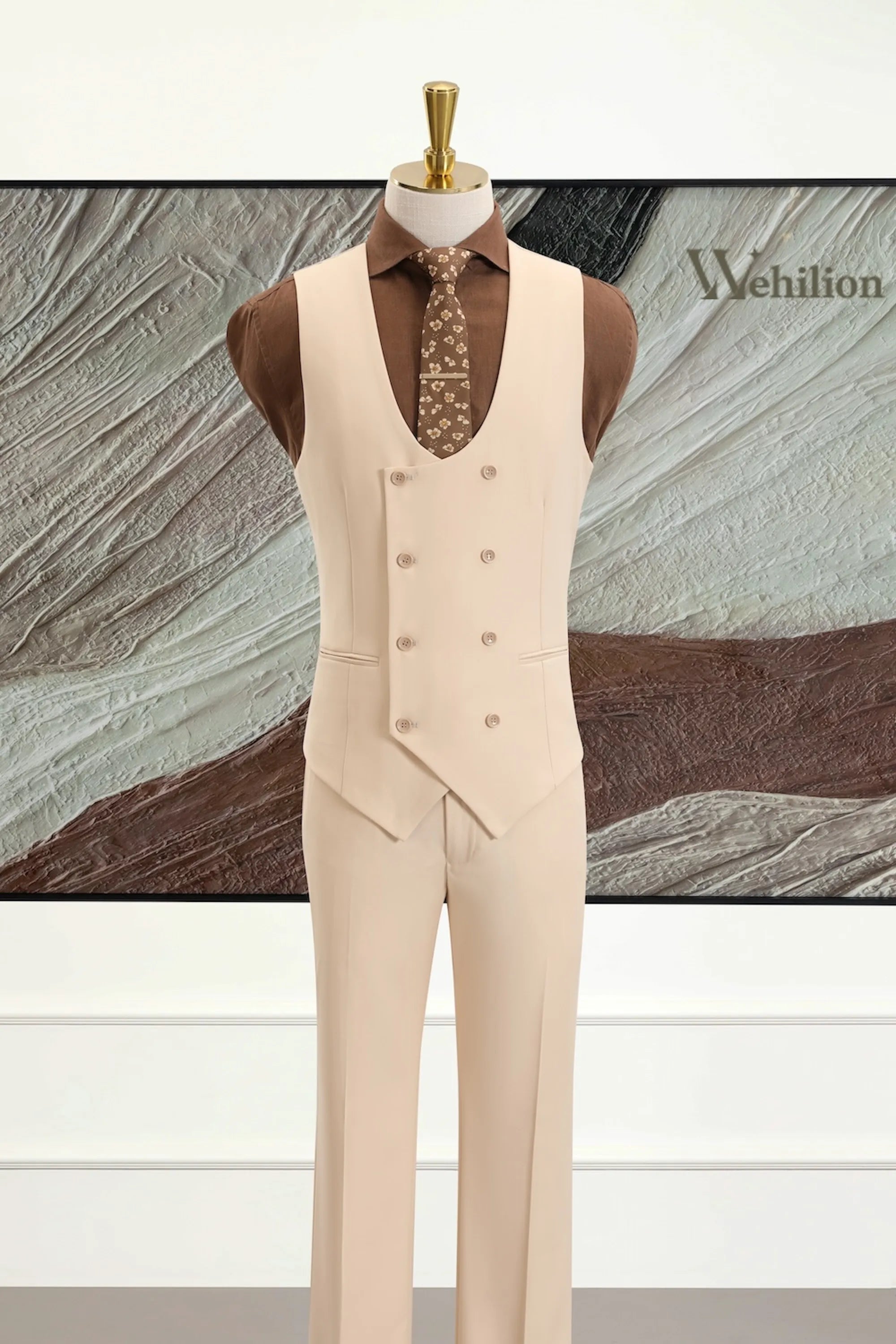 Men's Beige Modern 3 Piece Suits