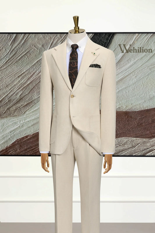 Men's Beige Suede 2 Piece Suit