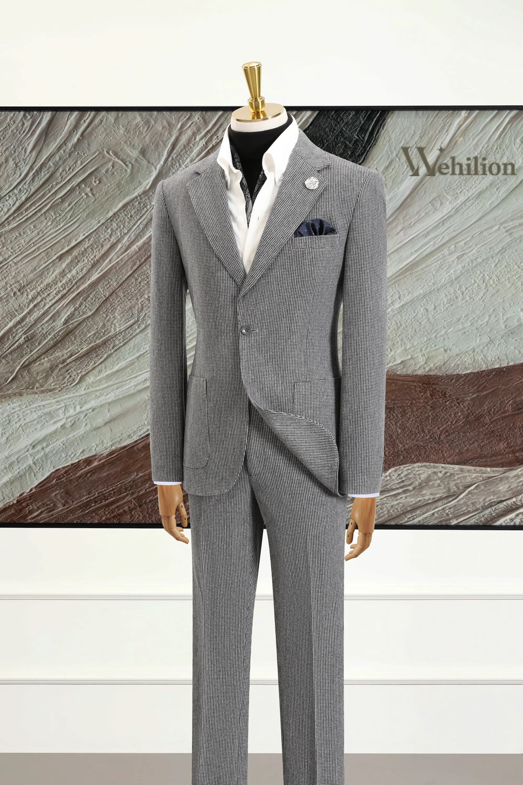 Men's Black-and-White Houndstooth 2 Piece Suits