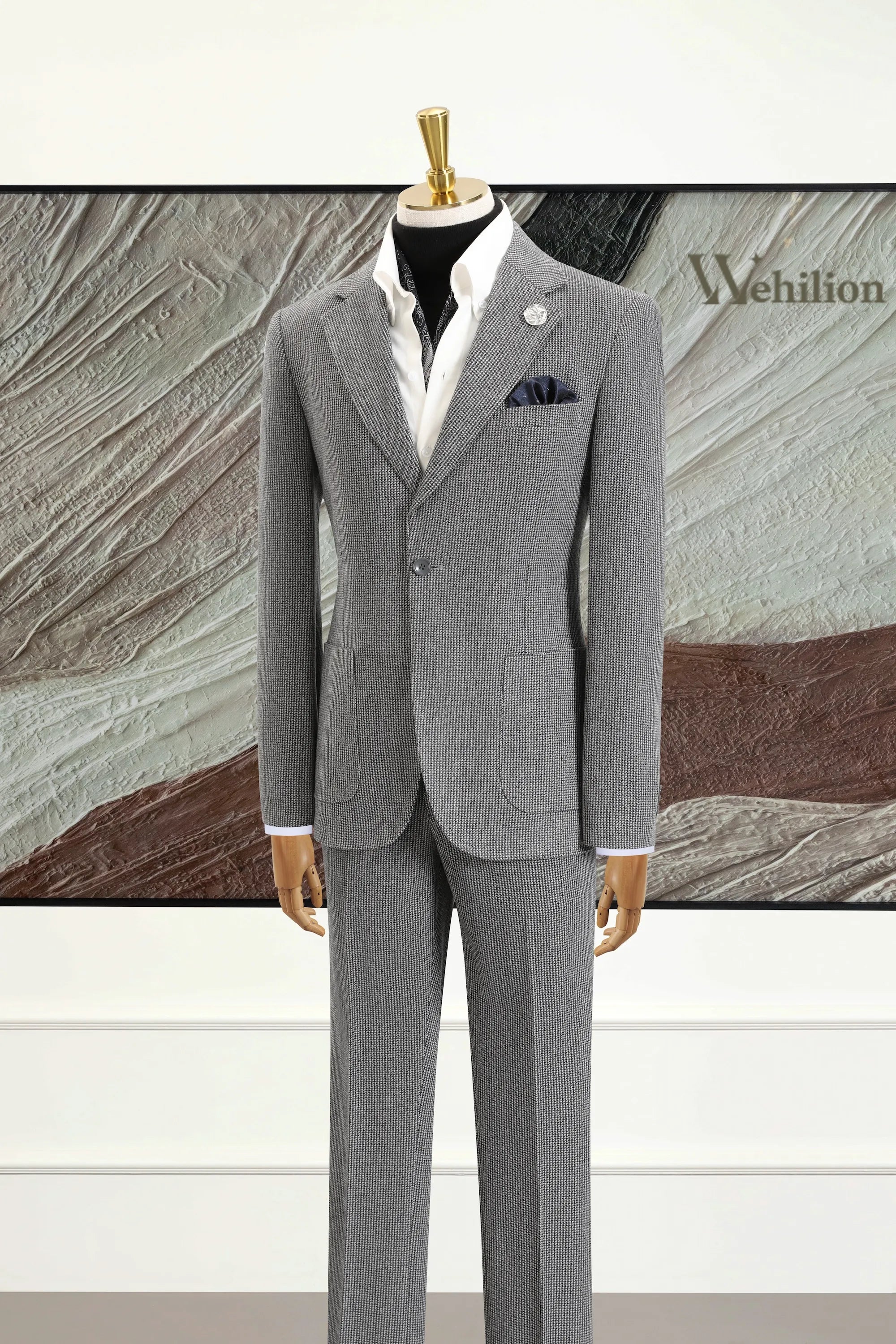 Men's Black-and-White Houndstooth 2 Piece Suits