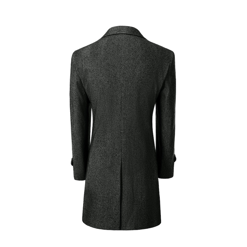 Black back view of long coat for men – tailored winter style