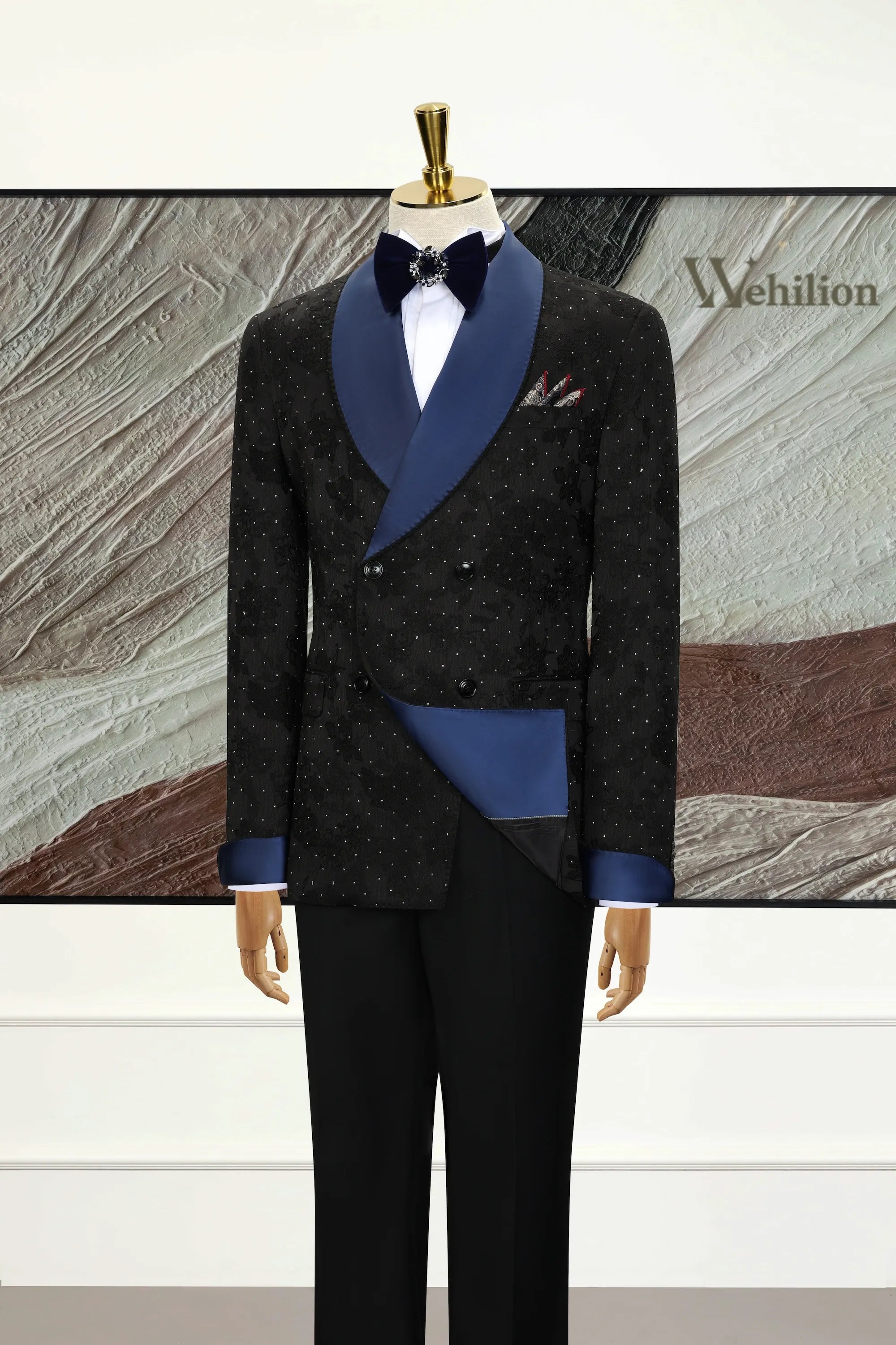 Men's Black Double-Breasted 3 Piece Suits