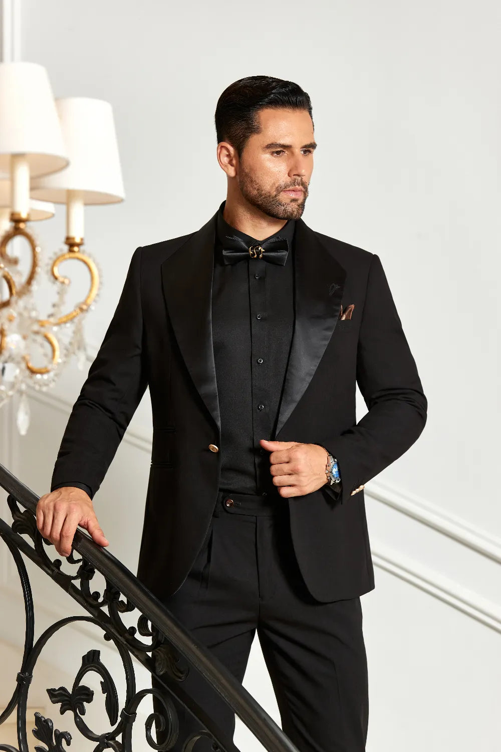 Men's Black Big Collar Party 2 Pieces Suits